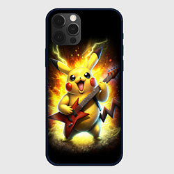 Чехол для iPhone 12 Pro Max Пикачу рок звезда с электрогитарой, цвет: 3D-черный