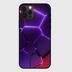 Чехол для iPhone 12 Pro Max Красно-фиолетовые неоновые плиты в разломе, цвет: 3D-черный