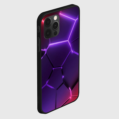 Чехол iPhone 12 Pro Max Красно-фиолетовые неоновые плиты в разломе / 3D-Черный – фото 2