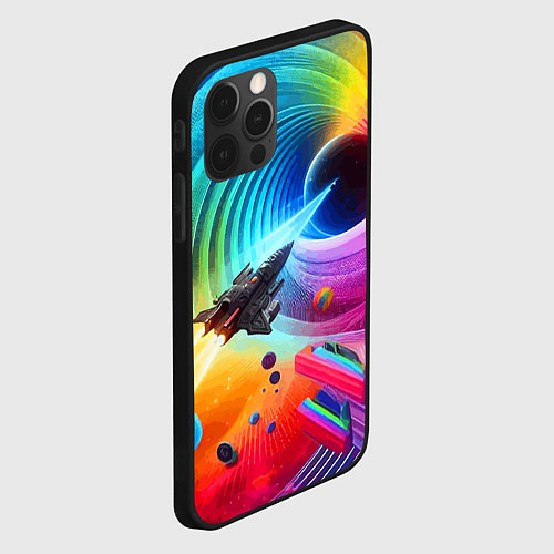 Чехол iPhone 12 Pro Max Полёт к чёрной дыре - нейросеть / 3D-Черный – фото 2