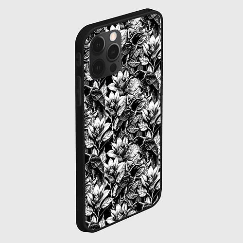 Чехол iPhone 12 Pro Max Вороны в цветах / 3D-Черный – фото 2