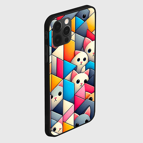 Чехол iPhone 12 Pro Max Geometric pattern with kittens - ai art / 3D-Черный – фото 2