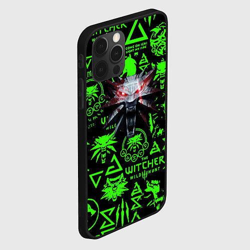 Чехол iPhone 12 Pro Max Ведьмак кислотные логотипы волк / 3D-Черный – фото 2