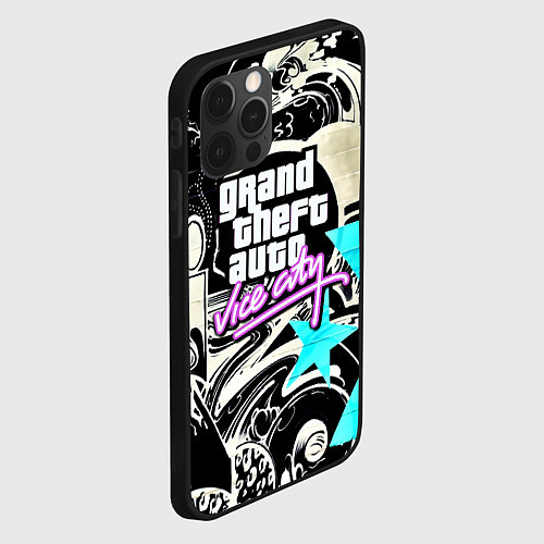 Чехол iPhone 12 Pro Max GTA vice city grafiti / 3D-Черный – фото 2