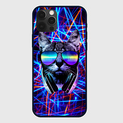 Чехол для iPhone 12 Pro Max Cat DJ neon, цвет: 3D-черный