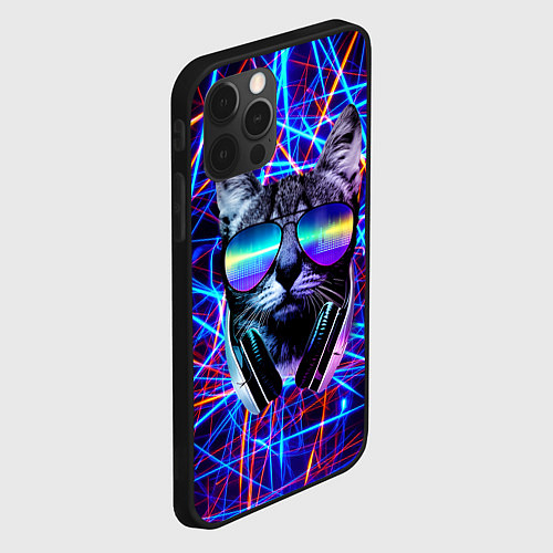 Чехол iPhone 12 Pro Max Cat DJ neon / 3D-Черный – фото 2