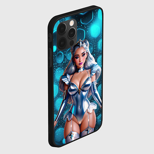 Чехол iPhone 12 Pro Max Блондинка с аппетитными формами в блестящем костюм / 3D-Черный – фото 2