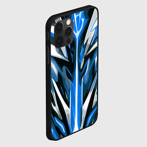 Чехол iPhone 12 Pro Max Хаотичная сине-белая абстракция на чёрном фоне / 3D-Черный – фото 2