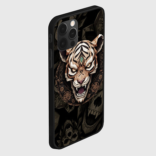 Чехол iPhone 12 Pro Max Магический тигр с древними рунами / 3D-Черный – фото 2