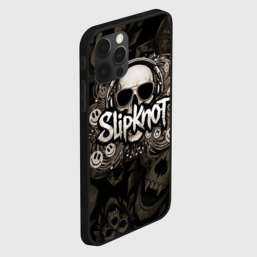 Чехол iPhone 12 Pro Max Slipknot на фоне черепа в очках и наушниках / 3D-Черный – фото 2