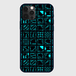 Чехол для iPhone 12 Pro Max Квадратные геометрические инженерные синие схемы п, цвет: 3D-черный