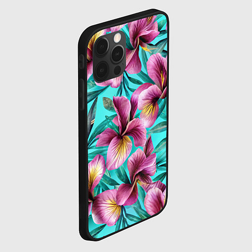 Чехол iPhone 12 Pro Max Розовые ирисы лианы паттерн / 3D-Черный – фото 2