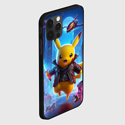 Чехол для iPhone 12 Pro Max Кибер Пикачу в неоновом городе - нейросеть, цвет: 3D-черный — фото 2