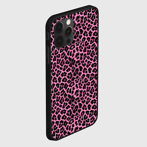 Чехол iPhone 12 Pro Max Шкура леопарда в черно розовую текстуру / 3D-Черный – фото 2