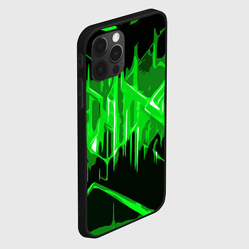 Чехол iPhone 12 Pro Max Зелёная агрессивная абстракция на чёрном фоне / 3D-Черный – фото 2