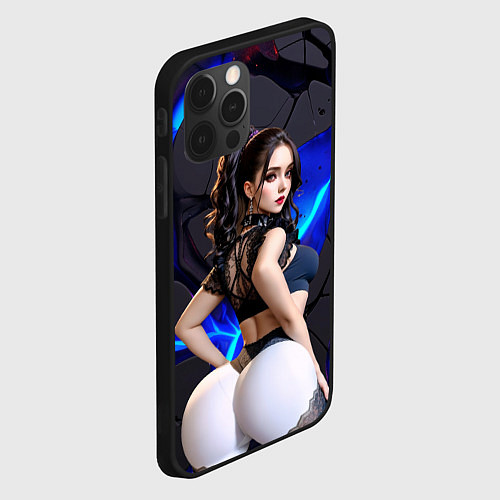 Чехол iPhone 12 Pro Max Сексуальная девушка в белом обтягивающем белье / 3D-Черный – фото 2