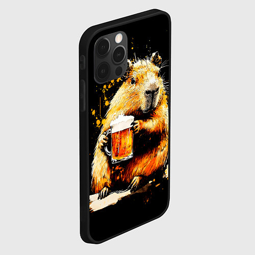Чехол iPhone 12 Pro Max Капибара с кружкой пива / 3D-Черный – фото 2