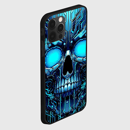 Чехол iPhone 12 Pro Max Неоновый кибер череп - нейроарт микросхема / 3D-Черный – фото 2