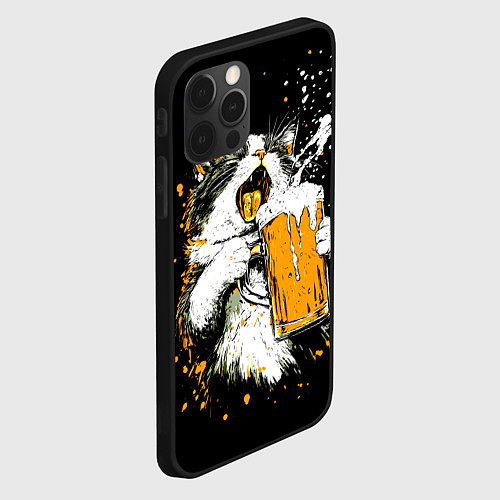 Чехол iPhone 12 Pro Max Кот поет под пиво / 3D-Черный – фото 2