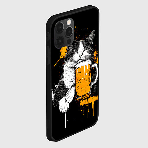Чехол iPhone 12 Pro Max Уставший кот с кружкой пива / 3D-Черный – фото 2