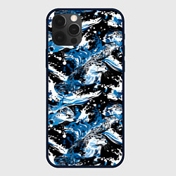 Чехол для iPhone 12 Pro Max Выдры в речке на волнах - паттерн, цвет: 3D-черный