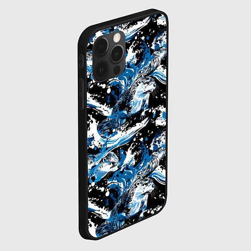 Чехол iPhone 12 Pro Max Выдры в речке на волнах - паттерн / 3D-Черный – фото 2