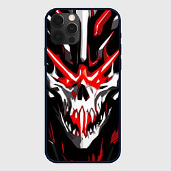 Чехол для iPhone 12 Pro Max Абстрактный белый череп и красные полосы, цвет: 3D-черный