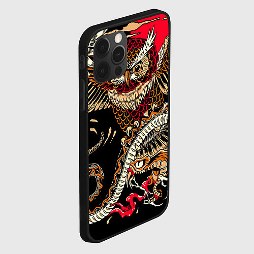 Чехол iPhone 12 Pro Max Сова и змея - японский стиль / 3D-Черный – фото 2