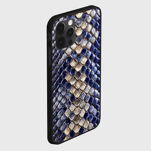 Чехол iPhone 12 Pro Max Синяя и серая кожа змеи / 3D-Черный – фото 2