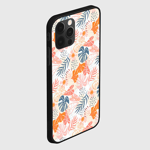 Чехол iPhone 12 Pro Max Паттерн узор листьев / 3D-Черный – фото 2