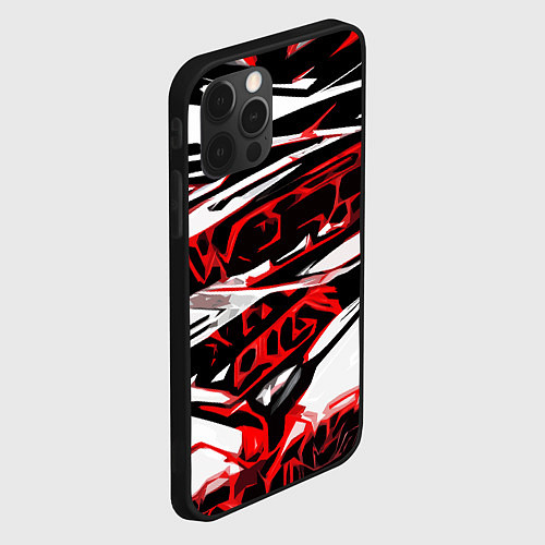 Чехол iPhone 12 Pro Max Красно-чёрная агрессивная абстракция на белом фоне / 3D-Черный – фото 2