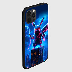 Чехол для iPhone 12 Pro Max Пикачу в роли Годзиллы - неоновое свечение, цвет: 3D-черный — фото 2