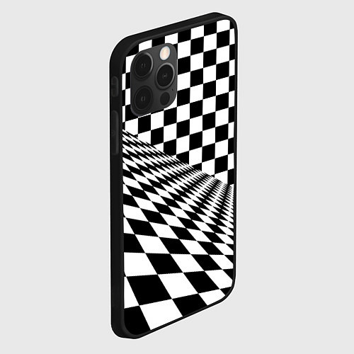 Чехол iPhone 12 Pro Max Шахматная психоделика иллюзия / 3D-Черный – фото 2