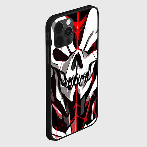 Чехол iPhone 12 Pro Max Белый череп и красные полосы на чёрном фоне / 3D-Черный – фото 2
