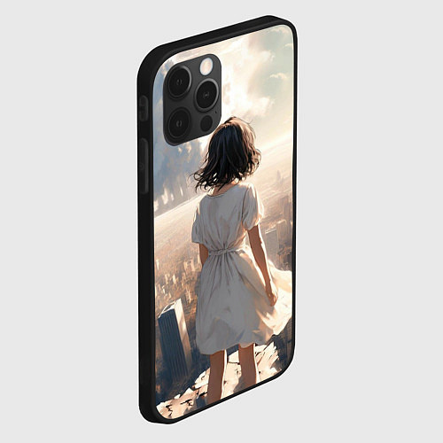 Чехол iPhone 12 Pro Max Аниме девушка в белом платье / 3D-Черный – фото 2