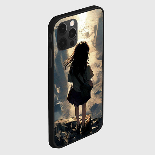 Чехол iPhone 12 Pro Max Девушка и город / 3D-Черный – фото 2