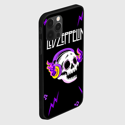 Чехол iPhone 12 Pro Max Led Zeppelin неоновый череп / 3D-Черный – фото 2