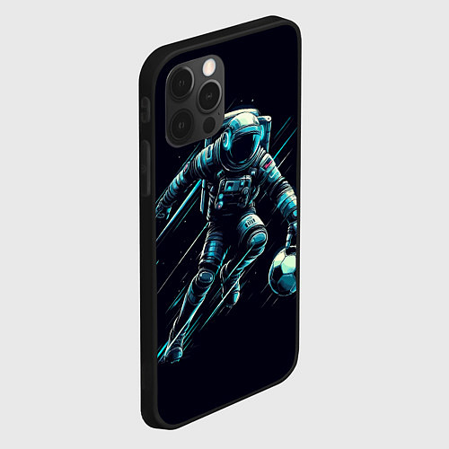 Чехол iPhone 12 Pro Max Космонавт играет в футбол в космосе / 3D-Черный – фото 2