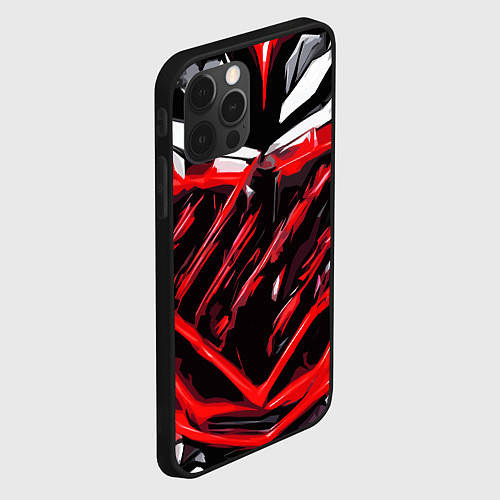 Чехол iPhone 12 Pro Max Red and white abstraction on a black background / 3D-Черный – фото 2