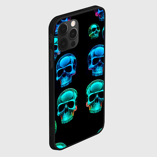 Чехол iPhone 12 Pro Max Neon skulls - ai art pattern / 3D-Черный – фото 2