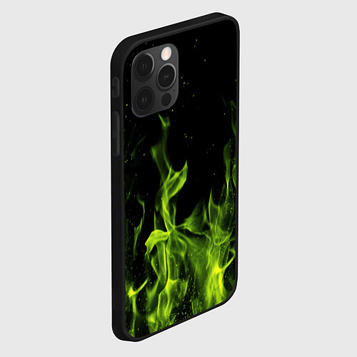 Чехол iPhone 12 Pro Max Зелёный огонь текстура / 3D-Черный – фото 2