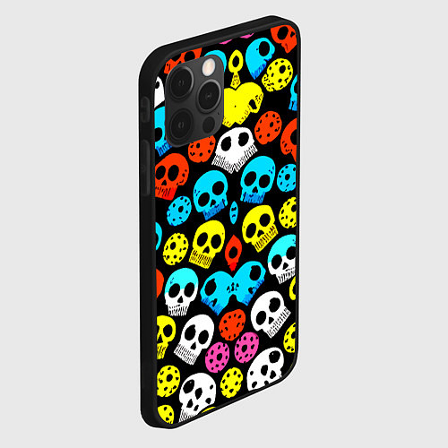 Чехол iPhone 12 Pro Max Прикольный цветной паттерн из черепков - нейроарт / 3D-Черный – фото 2