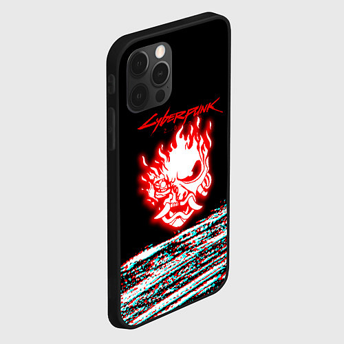 Чехол iPhone 12 Pro Max Киберпанк 2077 огненное лого / 3D-Черный – фото 2