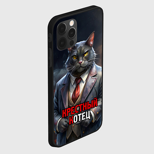 Чехол iPhone 12 Pro Max Крестный котец на фоне огня и дыма / 3D-Черный – фото 2
