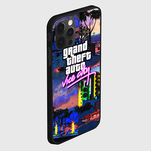 Чехол iPhone 12 Pro Max GTA vice city коллаж / 3D-Черный – фото 2