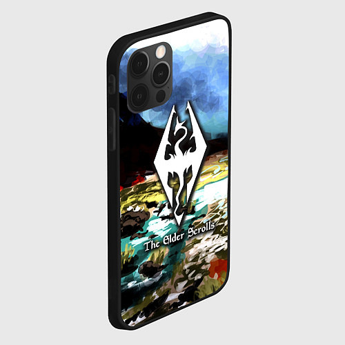 Чехол iPhone 12 Pro Max Cкайрим краски художника / 3D-Черный – фото 2