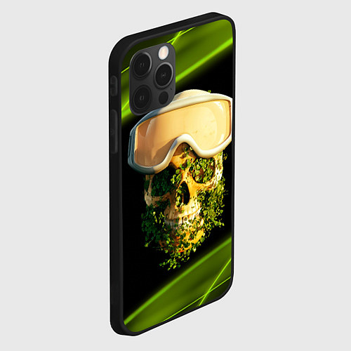 Чехол iPhone 12 Pro Max Цветущий череп в горнолыжных очках / 3D-Черный – фото 2