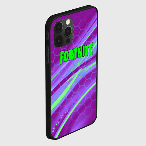 Чехол iPhone 12 Pro Max Fortnite game neon hexagon / 3D-Черный – фото 2