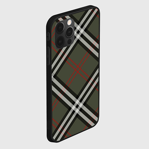 Чехол iPhone 12 Pro Max Стильная клетка - милитари, крупно / 3D-Черный – фото 2