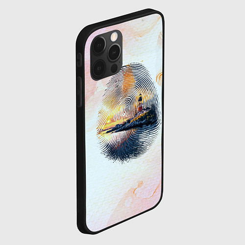 Чехол iPhone 12 Pro Max Маяк у моря на закате в отпечатке пальца / 3D-Черный – фото 2